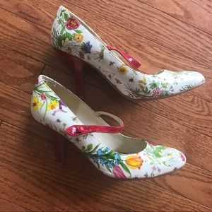 Floral heels with cute red strap and heel